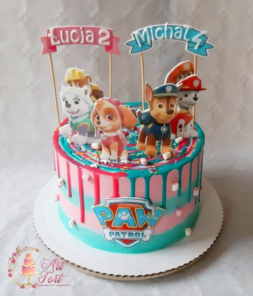 TORT PSI PATROL NIEBIESKO-RÓŻOWY